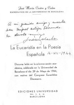 Portada de libro de José María Castro y Calvo dedicada a Miguel Artigas